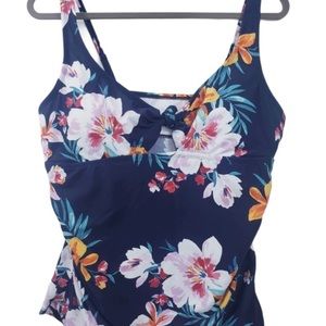 Kona Sol Navy Floral  Tankini Swimsuit Top